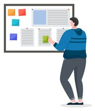 Manager Putting Sticky Notes on Board for Workers Stock Illustration