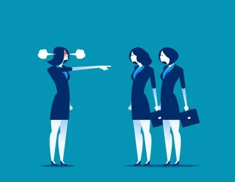 Manager red face of rage and pointing to staff. Concept business vector illus Stock Illustration