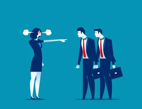 Manager red face of rage and pointing to staff. Concept business vector illus Stock Illustration