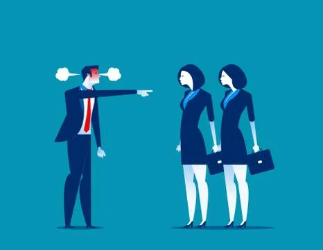 Manager red face of rage and pointing to staff. Concept business vector illus Stock Illustration
