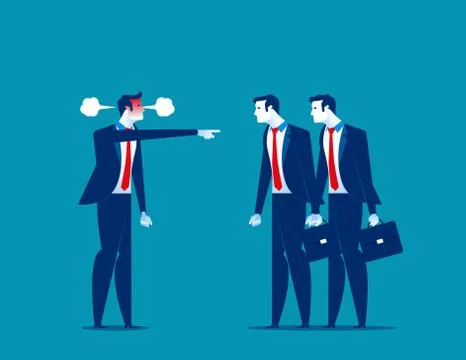 Manager red face of rage and pointing to staff. Concept business vector illus Stock Illustration