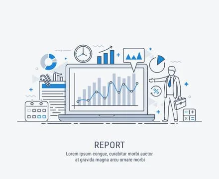 A manager reporting marketing the show graphs, on laptop display. Stock Illustration