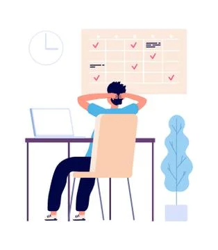 Manager rest at workplace. Time out, multitask board for planning office Illustrazione stock