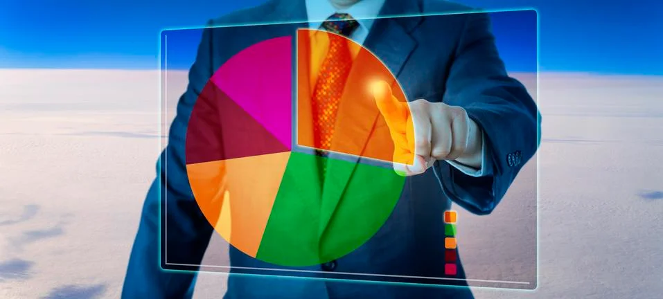 Manager Segmenting A Pie Chart High Above The Sky Stock-Illustration
