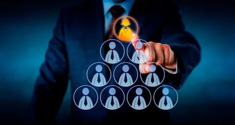 Manager Selecting A Female Worker Atop A Pyramid Stock Illustration