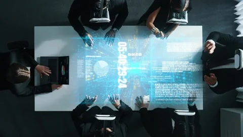 Manager send data analysis to business people by using VR glass. Directorate. Stock Footage 276565723