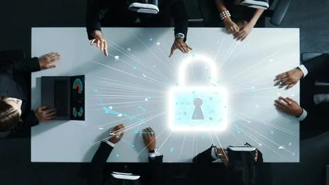 Manager send security code to business team by using VR glass. Directorate. Stock Photos