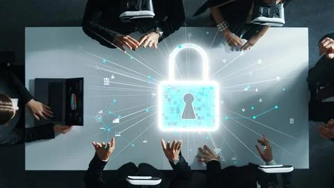 Manager send security code to business team by using VR glass. Directorate. Stock Photos