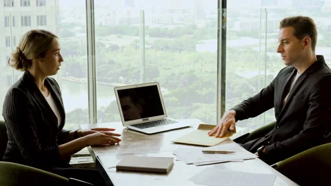 Manager sending envelope  dismissal to  female employee . sad businesswoman Stock Footage 158467461