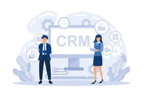 Manager shakes hands with customer, strategy for interactions with client. .. Stock Illustration