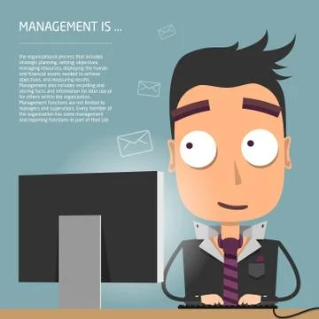 Manager sitting infront of a table with computer laptop and writing e-mail. Stock Illustration