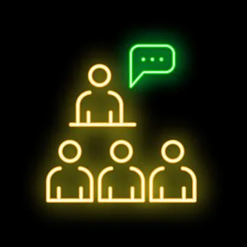Manager speaking to a group of employees neon sign concept on black backgroun Illustration