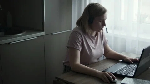 Manager speaking to webcam communicating in distance remote chat Stock Footage 156959593