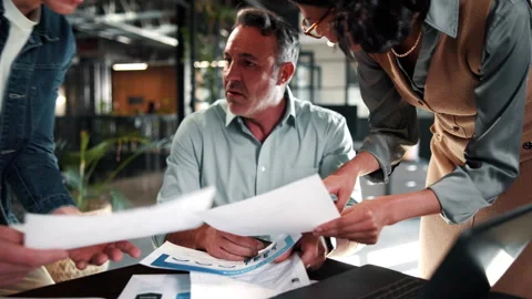 Manager, stress and man with team for multitasking, pressure or chaos for Stock Footage 338008084