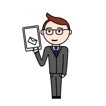 Manager in suit with message on tablet Illustrazione stock