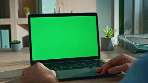 Manager talking mockup laptop having online interview at home office close up. Video stock 276452094