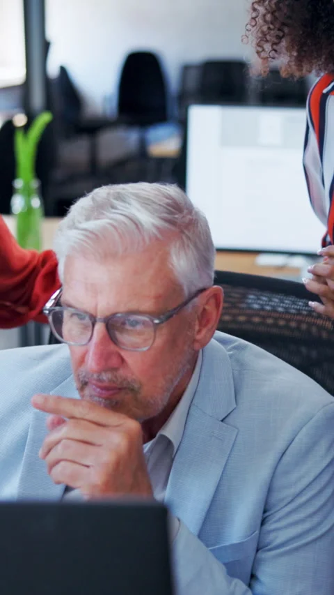 Manager, team and review in office with computer, planning campaign and check AI Stock Footage 340452599