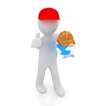 Manager with thumb up presents concept: My company is building worldwide M... Stock Photos