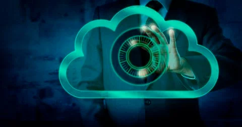 Manager Touching Virtual Dial Lock In The Cloud Stock Photos