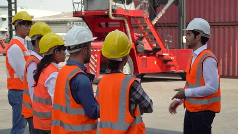 Manager training group of asian foreman and worker in morning meeting  before Stock Footage 156383306