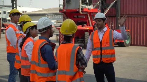Manager training group of asian foreman and worker in morning meeting  before Stock Footage 159393909