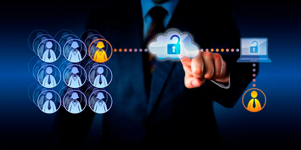 Manager Unlocking Cloud Access To A Remote Worker Stock Illustration
