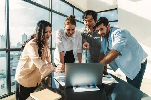 Manager use laptop displayed data analysis while brainstorming idea.Tracery. Stock Photos