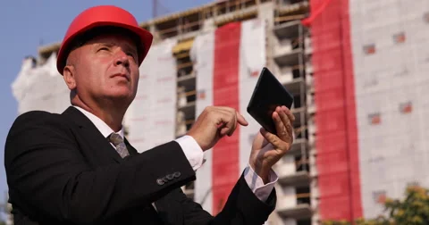 Manager Use Tablet Check Last Technical Details Building Industry Businessman Stock Footage 59526093