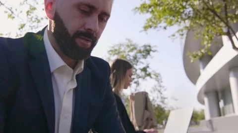 Manager using mobile internet for work Video stock 120665743