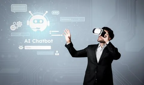 Manager using VR glass writing and programing engineering prompt. Deviation. 库存照片