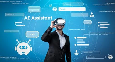 Manager using VR glass writing and programing engineering prompt. Deviation. 库存照片