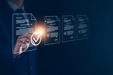 Manager is verifying the validity, security, approving requests, quality assu Stock Photos