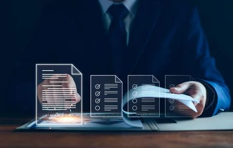 Manager is verifying the validity, security, approving requests, quality assu Stock Photos