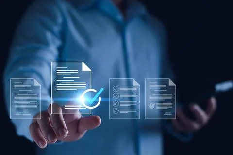 Manager is verifying the validity, security, approving requests, quality assu Stock Photos