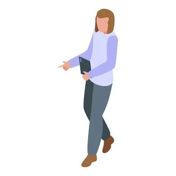 Manager walking and pointing with tablet in hand isometric illustration Stock Illustration