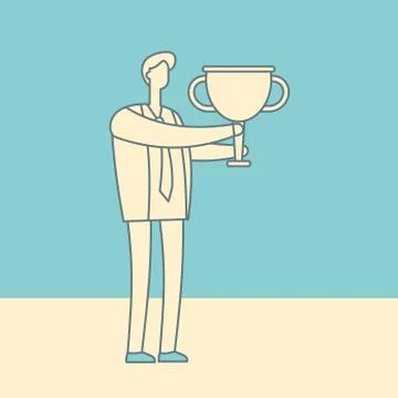 Manager with winning trophy cup Stock Illustration