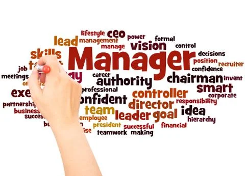Manager word cloud hand writing concept Stock Photos
