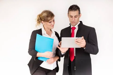 Manager work with the tablet with the secretary Stock Photos