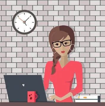 Manager Working with Computer in Office Vector Stock Illustration