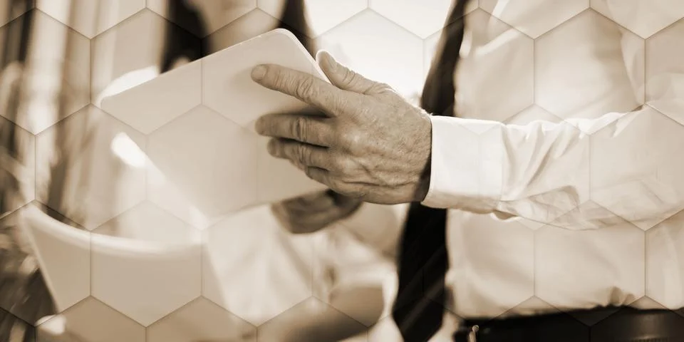 Manager working with executive assistant, geometric pattern Stock Photos