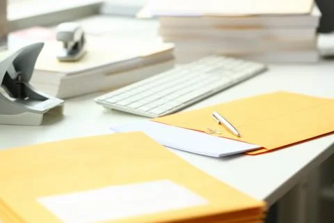Manager working place with papers and computer Stock Photos