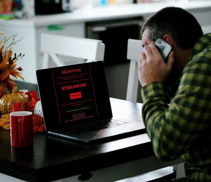 Manager Working Remotely Falls Victim to Malware Stock Photos