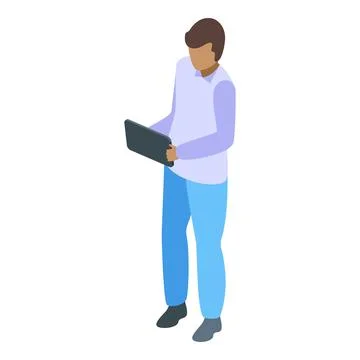 Manager working with tablet using cloud technology isometric icon Stock Illustration