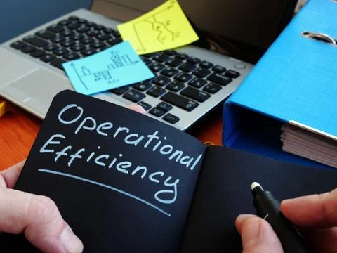 Manager is writing operational efficiency on the sheet. Stock Photos