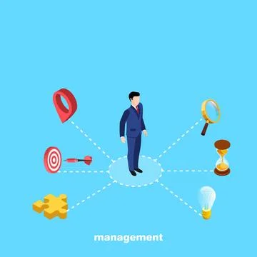 Managers in business suits on a blue background, isometric image Stock Illustration