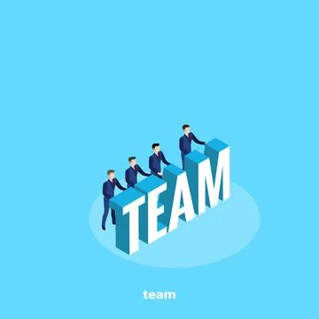 Managers in business suits on a blue background, isometric image Stock Illustration