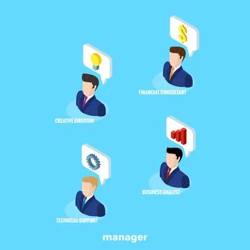 Managers in business suits on a blue background, isometric image Stock Illustration