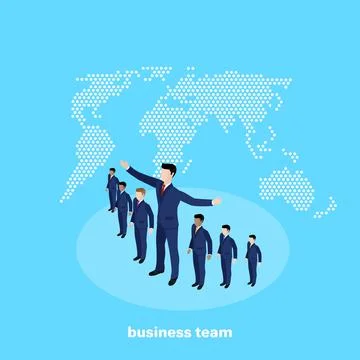 Managers in business suits on a blue background, isometric image Stock Illustration