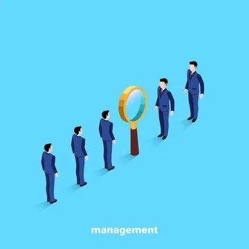 Managers in business suits on a blue background, isometric image Stock Illustration