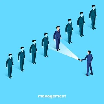 Managers in business suits on a blue background, isometric image Stock Illustration
